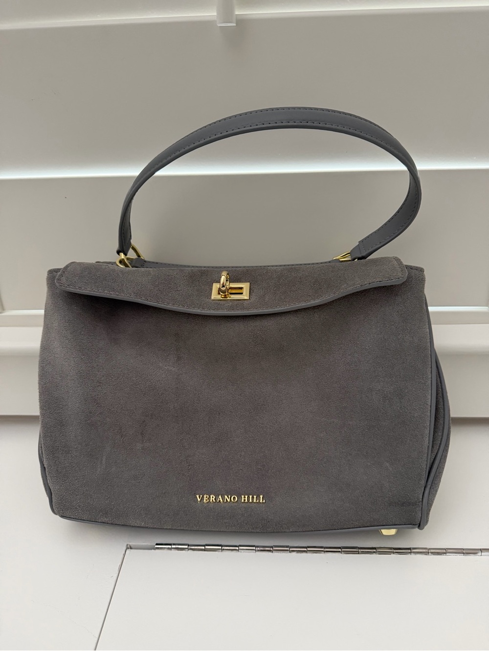 Verano Hill Grey Suede Top-Handle Bag